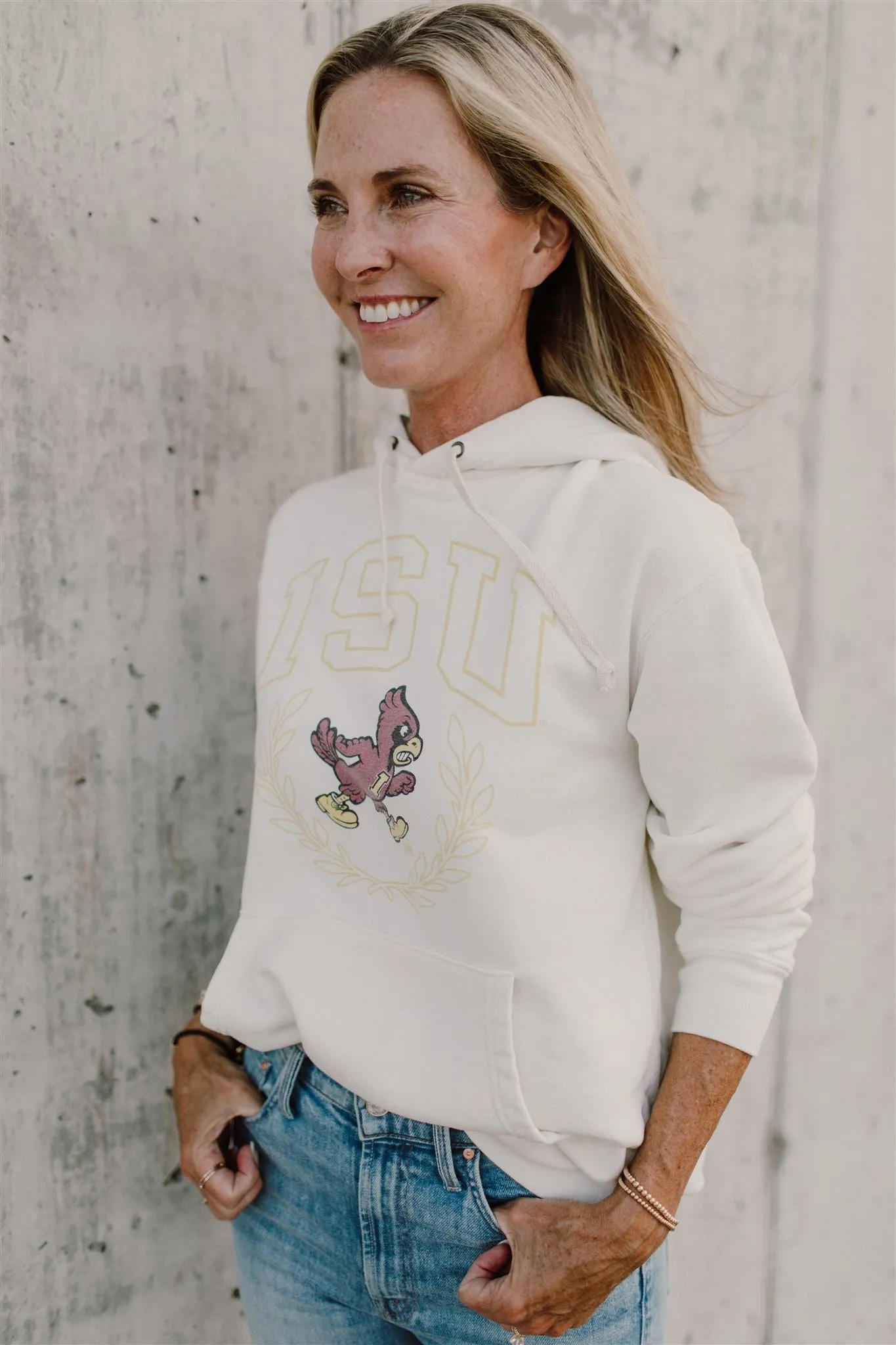 Retro Sport x Blond Genius - Iowa State 'ISU' Pocket Hoodie in Antique White