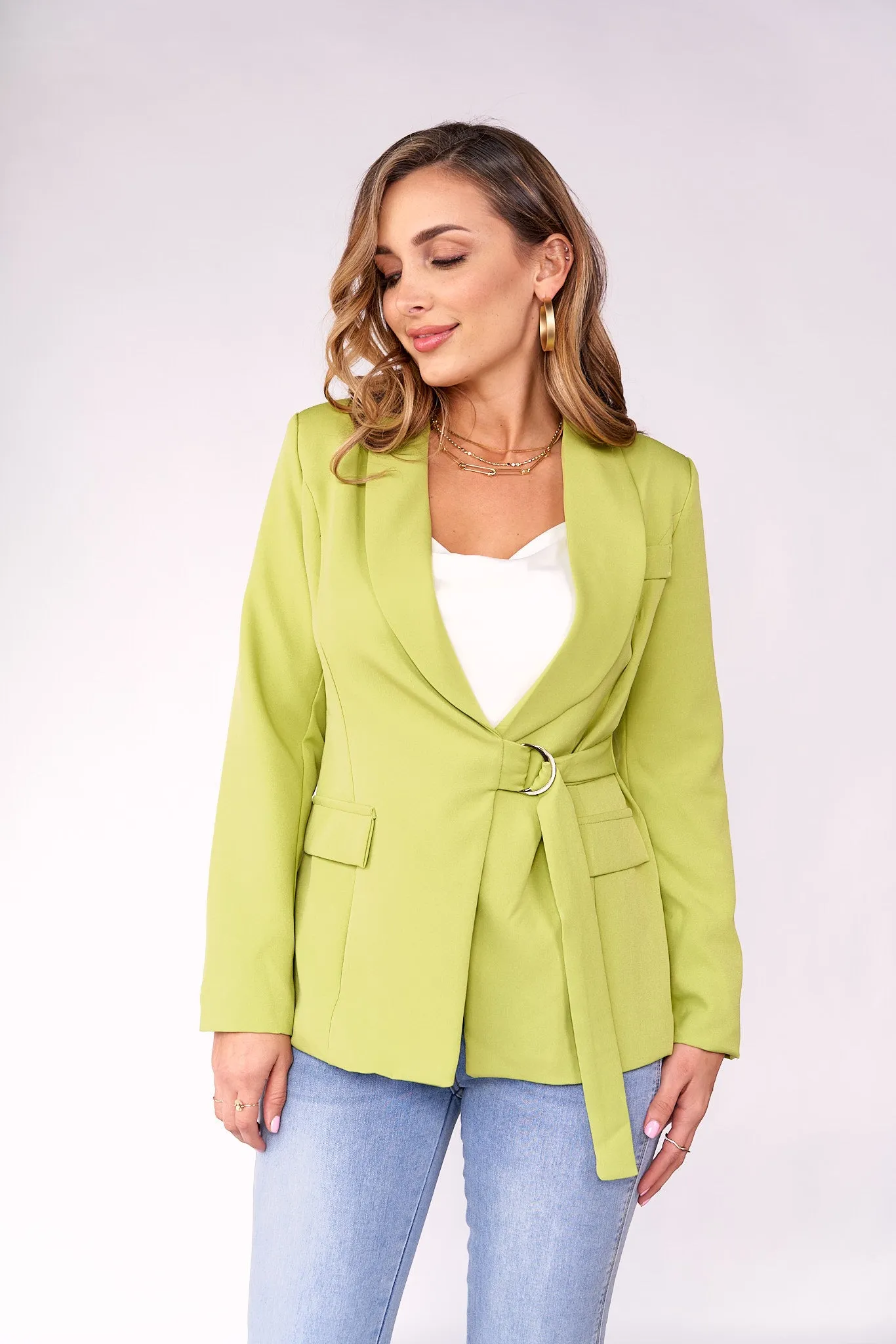 Shawl-Collar Tie Front Blazer