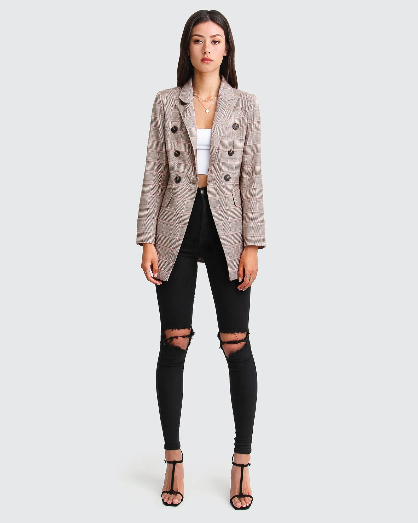 Too Cool For Work Plaid Blazer - Brown