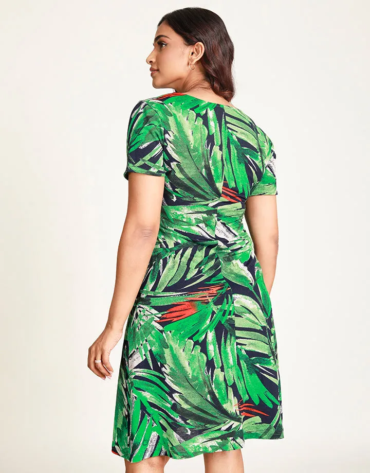 V-Neck Dress with Ruffle Trim Frill Details
