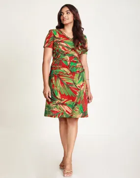 V-Neck Dress with Ruffle Trim Frill Details