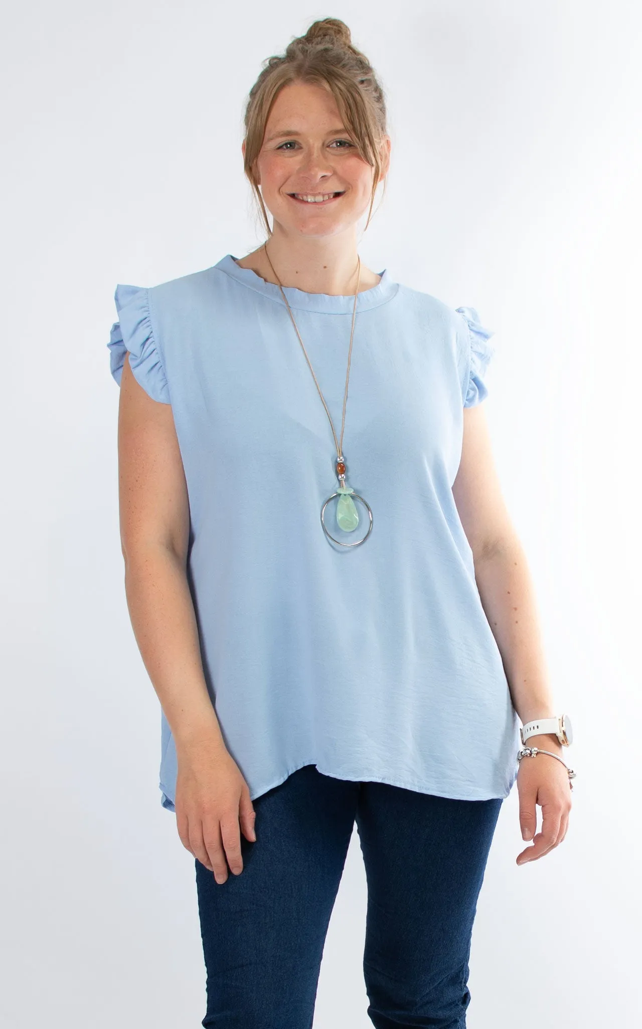 Whoopi Frill Sleeve | Sky Blue