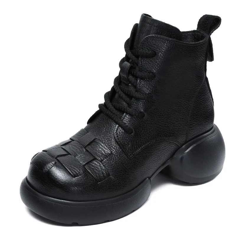 Women Handmade Plaited Soft Leather Retro Boots