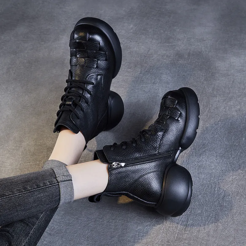 Women Handmade Plaited Soft Leather Retro Boots