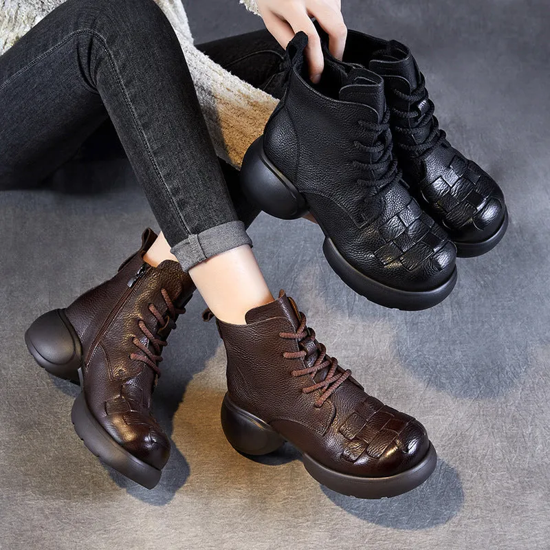 Women Handmade Plaited Soft Leather Retro Boots